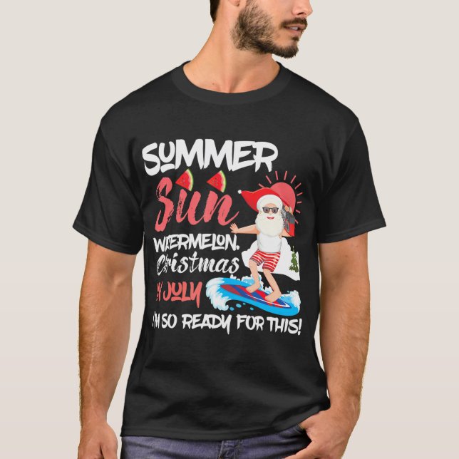 Camiseta Papais noeis Verão Solo Melancia Natal Em Julho Im (Frente)