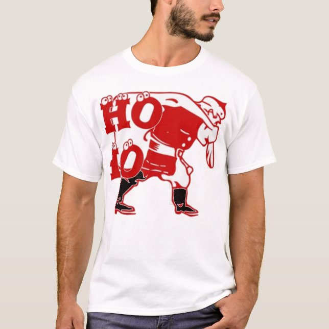 Camiseta Papais noeis vermelhos e brancos caminhando Ho Ho  (Frente)