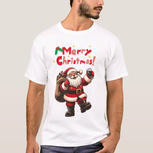 Camiseta Papais noeis Vermelhos Feliz Presente de Natal (Frente)