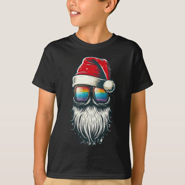 Camiseta Papais noeis Vintage Óculos Rainbow Christmas Sant (Frente)