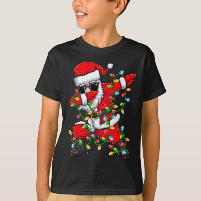 Camiseta Papais noeis Xmas Luzes Meninas Meninos Jovens Pre (Frente)
