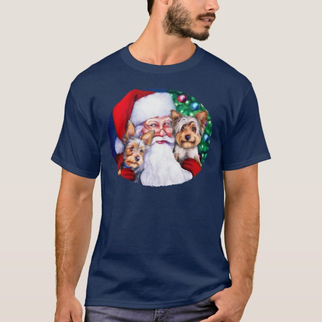 Camiseta Papais noeis Yorkies no Natal (Frente)