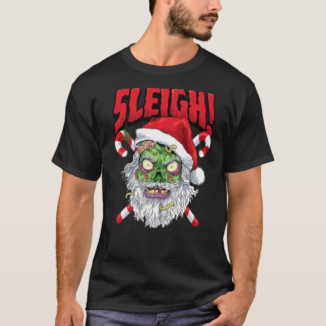 Camiseta Papais noeis Zombie Sleigh Natal Hail Papai Noel (Frente)