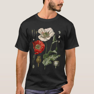 Camiseta Papas Botânicas Flores Vermelhas Poppy