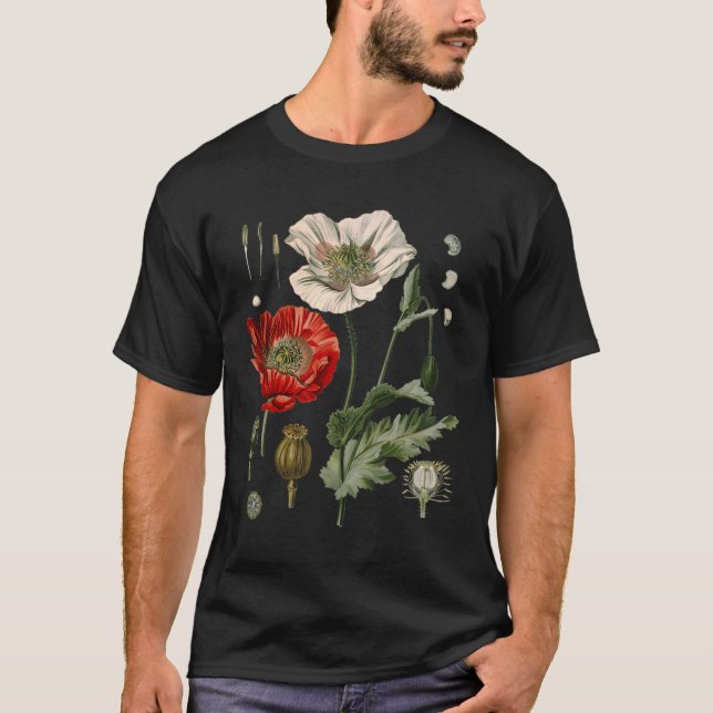 Camiseta Papas Botânicas Flores Vermelhas Poppy (Frente)