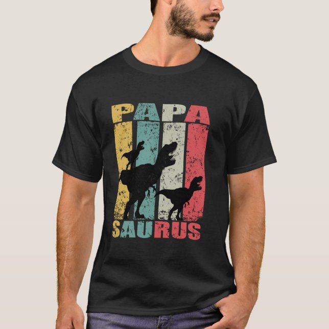 Camiseta Papasauro Rex Dinossaur Baby Dino Twin Family Papa (Frente)