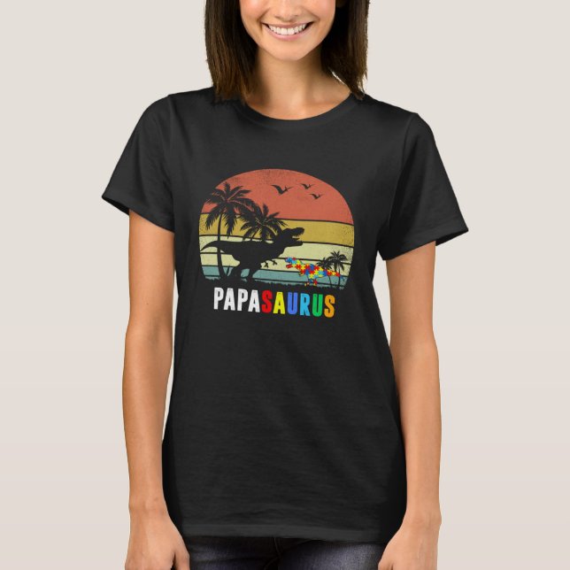 Camiseta Papasaurus Autism Awareness Dad Papa Dinosaur Fath (Frente)
