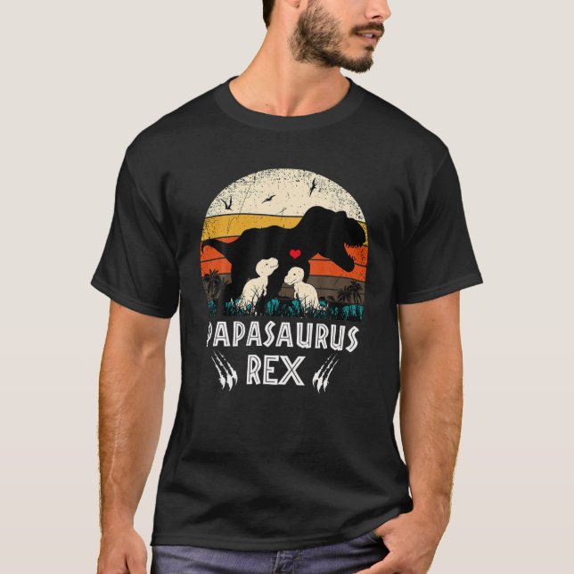 Camiseta Papasaurus T-Rex Papa Surus Dinossaur Men Pai Dadd (Frente)