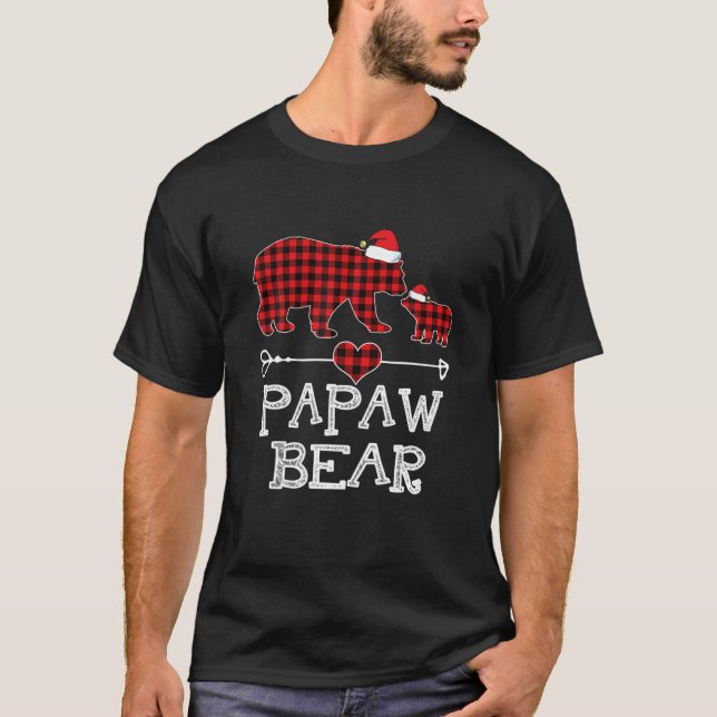 Camiseta Papaw Bear Natal Engraçado Pajama Xadrez Vermelha  (Frente)