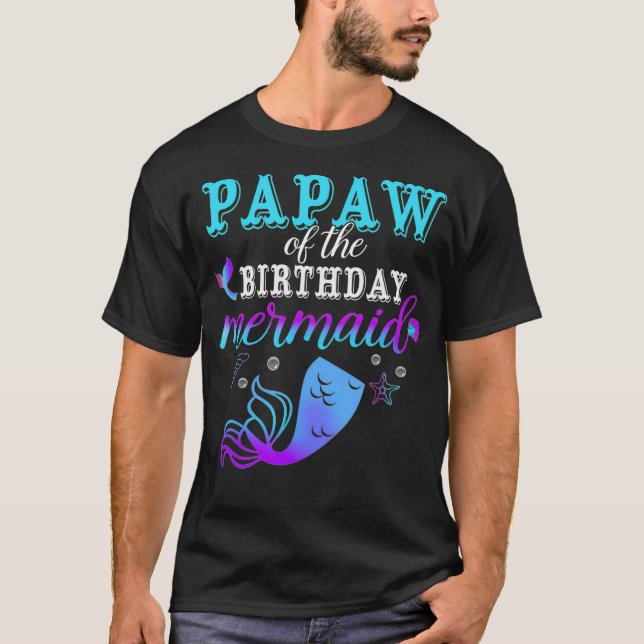 Camiseta Papaw Da Família De Sereias De Aniversário _3 (Frente)