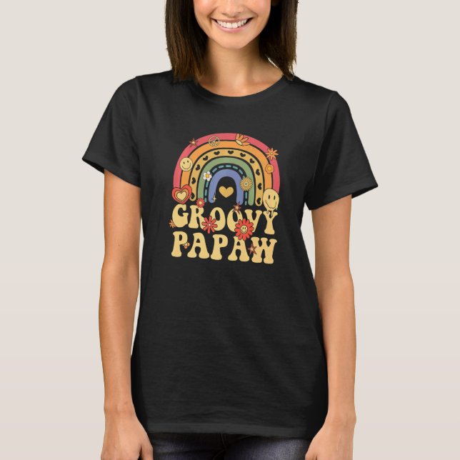 Camiseta Papaw De Groovy Bonito Retro Arco-Íris (Frente)