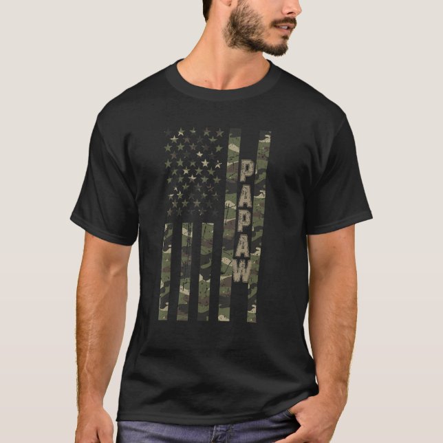 Camiseta Papaw Estados Unidos Afetou Camo com Bandeira 1 do (Frente)