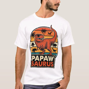 Camiseta Papawsaurus Design Vetorial Dinossauro Retro Pôr d