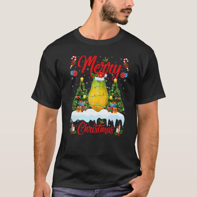 Camiseta Papaya Fruit Lights Xmas Tree Santa Papaya Christm (Frente)