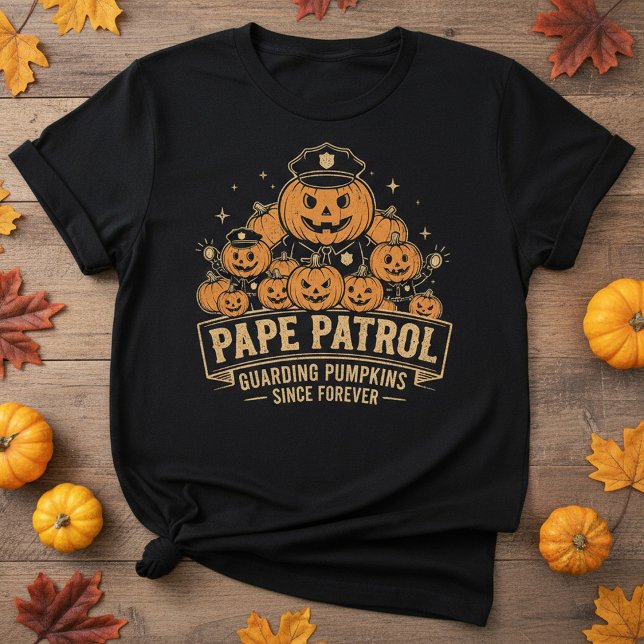 Camiseta Pape patrol: guarding pumpkins | Pape Halloween  (Criador carregado)