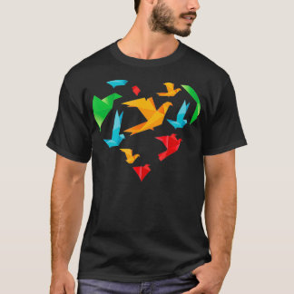 Camiseta Papel Cranes Coração Papel Dobrado Artista Japonês