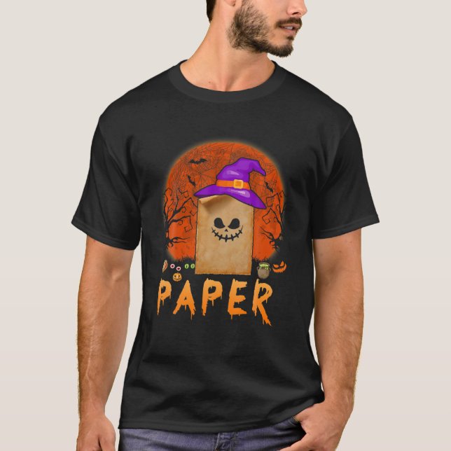 Camiseta Papel de Halloween Vestindo o chapéu da bruxa Engr (Frente)