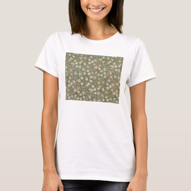 Camiseta Papel de parede, de cor rosa e branca, design (Frente)