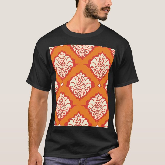 Camiseta Papel de parede de damasco laranja: uniforme flora (Frente)