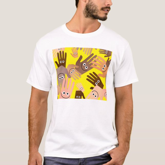 Camiseta Papel de parede feliz das mãos (Frente)