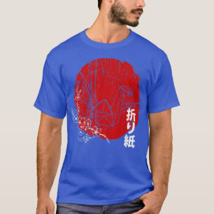 Camiseta Papel Origami de Sol Vermelho Japonês Pássaro e Sa