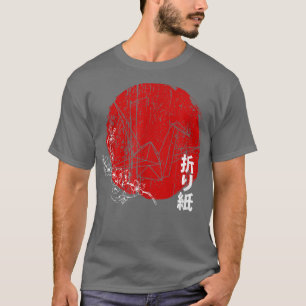 Camiseta Papel Origami de Sol Vermelho Japonês Pássaro e Sa