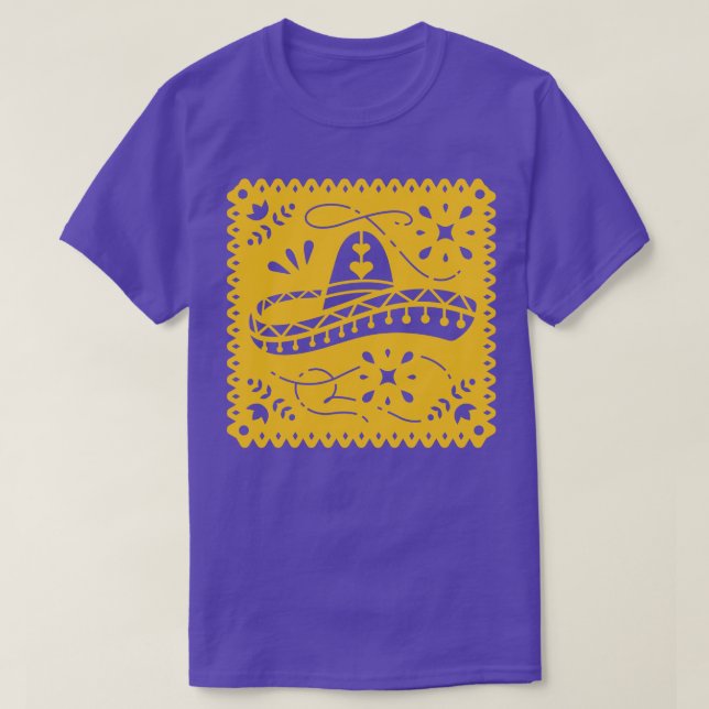 Camiseta Papel Picado Colorido Banner com Sombrero (Frente do Design)