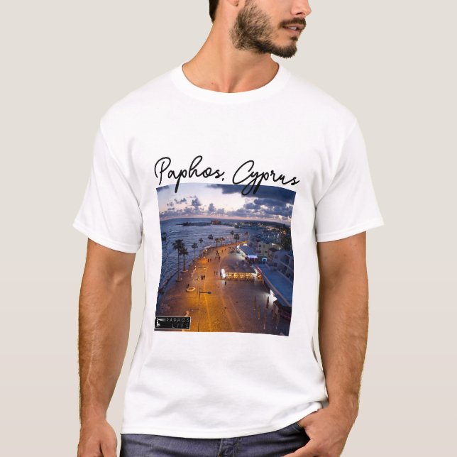 Camiseta Paphos Seafront à noite, Assinatura (Frente)