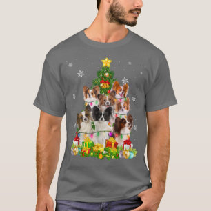 Camiseta Papillon Árvore de Natal Luz Engraçada Cachorro