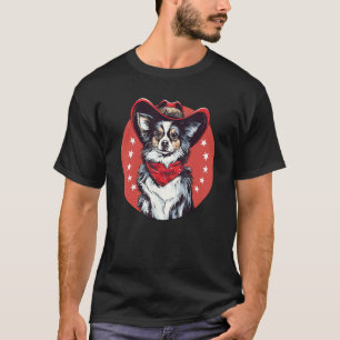 Camiseta Papillon Cowboy Cachorro Engraçado Faroe Oeste