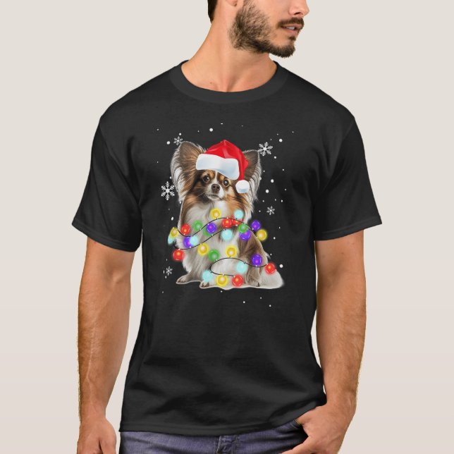 Camiseta Papillon Dog Merry Dogmas Santa Papillon Christmas (Frente)