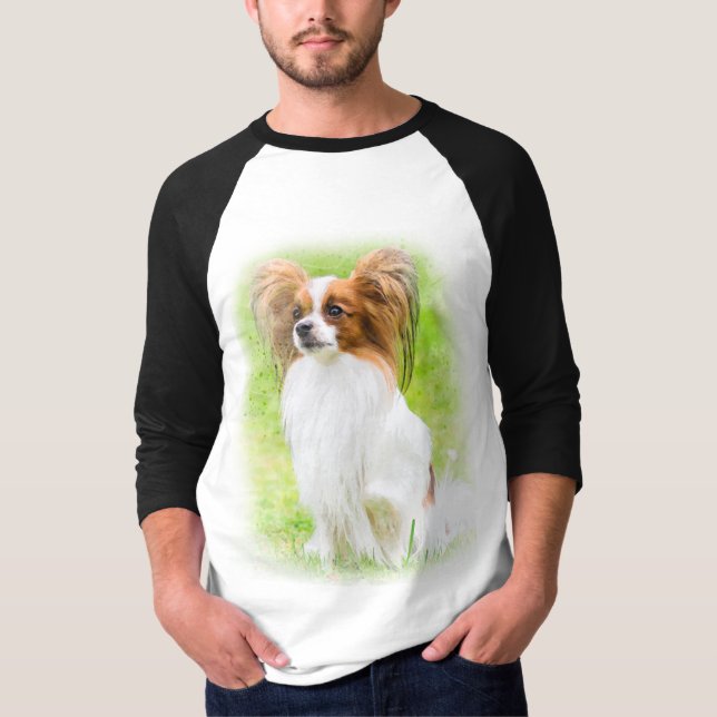 Camiseta papillon, papilão, papillon e cão-papão, (Frente)