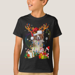 Camiseta Papillon Reindeer Natal Luz Engraçada Cachorro