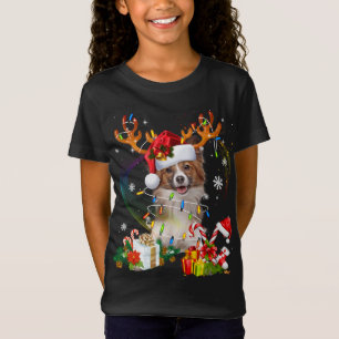Camiseta Papillon Reindeer Natal Luz Engraçada Cachorro