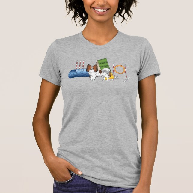 Camiseta Papillon Sable Vermelho Cachorro Fofo Com Equipame (Frente)
