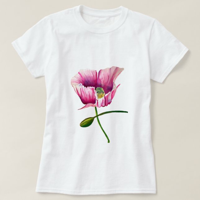Camiseta Papoila rosa-d-água flor bonito (Frente do Design)