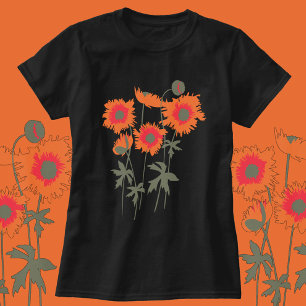 Camiseta Papoilas ásperas gráficas estilizados alaranjada