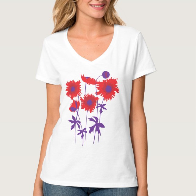 Camiseta Papoilas ásperas gráficas estilizados vermelhas & (Frente)