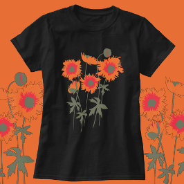 Camiseta Papoilas lisas, em forma de gráfico, laranja e ver