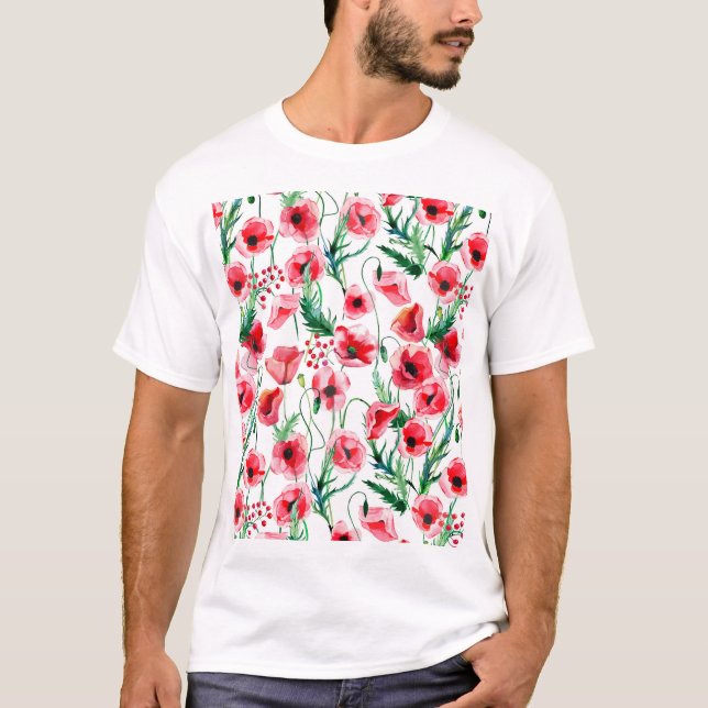 Camiseta Papoilas vermelhas: ilustração floral de aquarela (Frente)