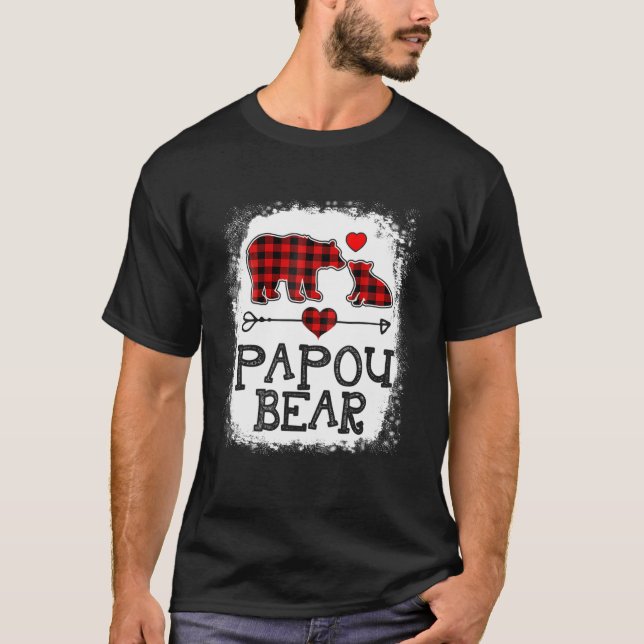 Camiseta Papou Bear Christmas Pajama Red Xadrez Buffalo Fam (Frente)