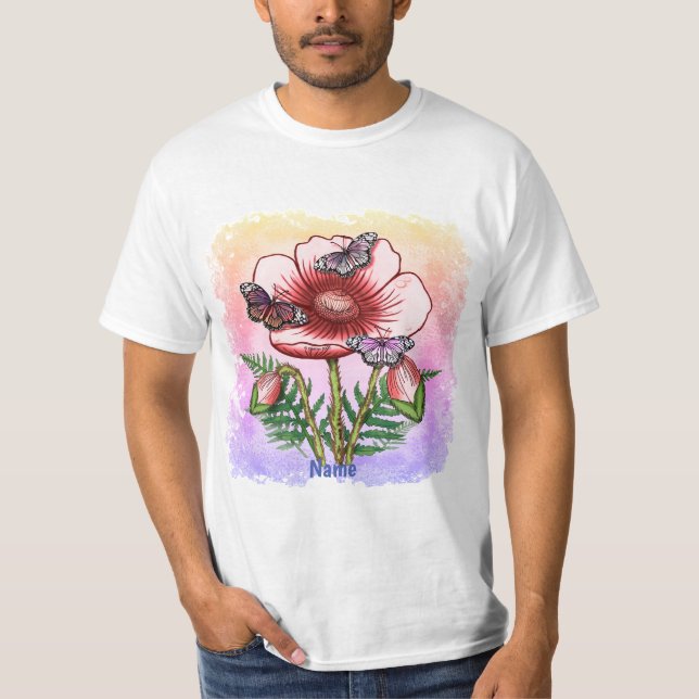 Camiseta Papoula Vermelha Borboleta (Frente)