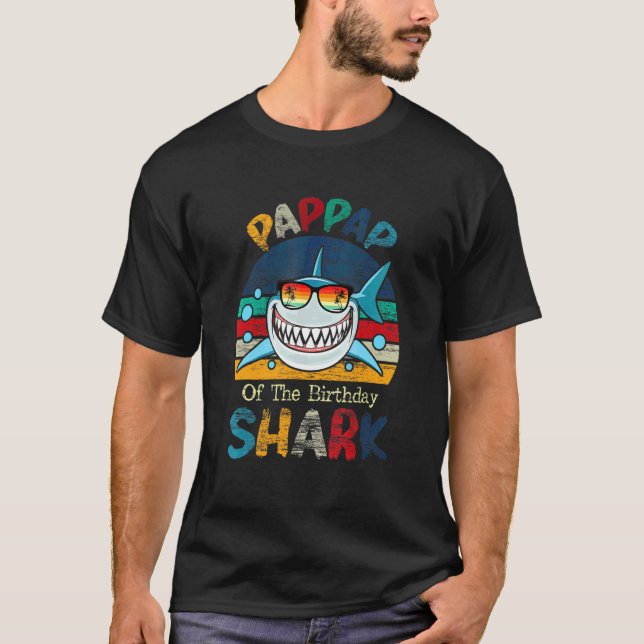 Camiseta Pappap Da Família Shark Birthday Matching (Frente)