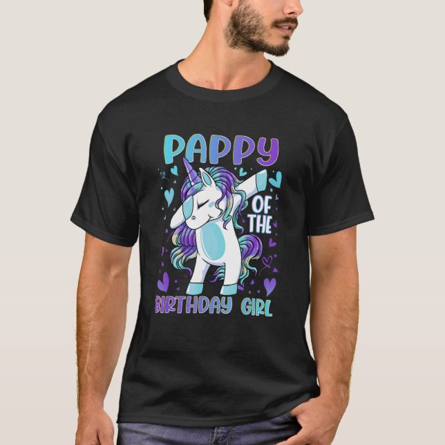 Camiseta Pappy of Festa de aniversário Girl Dabbing Unicorn (Frente)