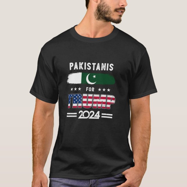 Camiseta Paquistaneses para Trump 2024 Patriótico de Bandei (Frente)