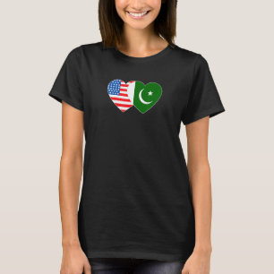 Camiseta Paquistão e EUA Flag Twin Heart para a América do