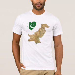 Camiseta Paquistão Flag Heart and Map T-Shirt