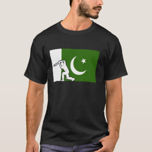 Camiseta Paquistão: Jogador de críquete com bandeira paquis