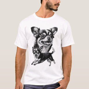 Camiseta Par de Chihuahua Encantador Animal Preto e Branco