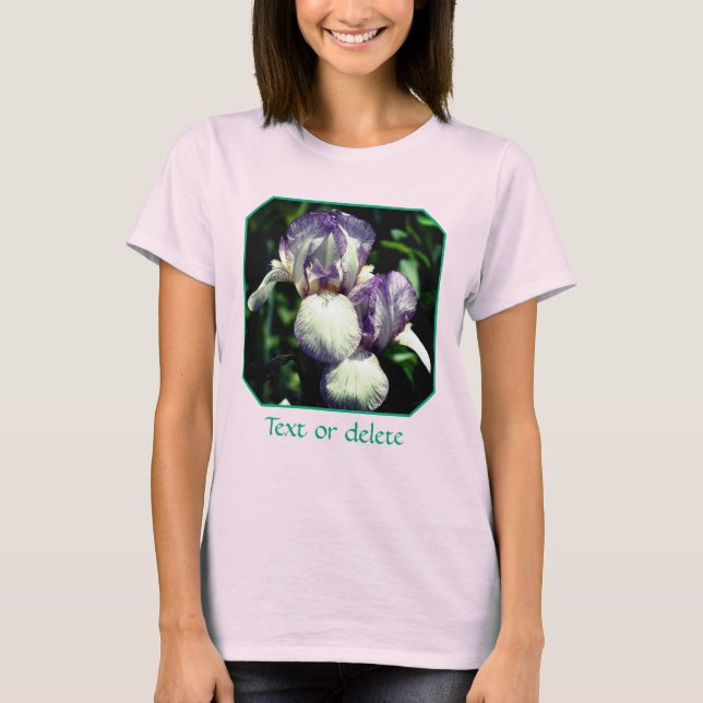 Camiseta Par de Flores de Íris Barbada Roxa e Branca (Frente)